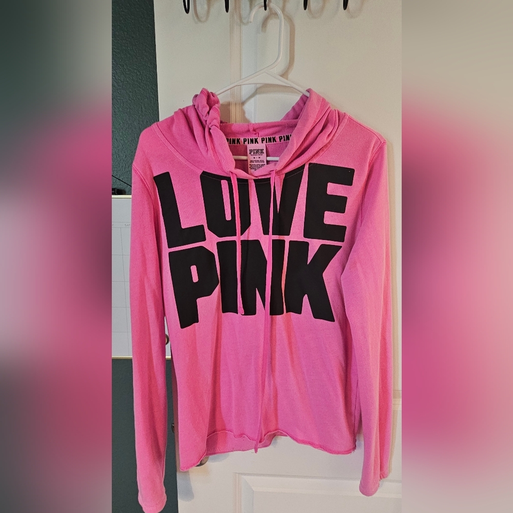 Pink Hoodie with Black Lettering